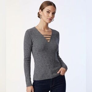 Express Gray V-Neck Long Sleeve Sweater Size Large